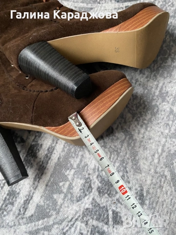 Високи кафяви велурени ботуши с връзки и цип 38 номер, снимка 2 - Дамски ботуши - 54082938