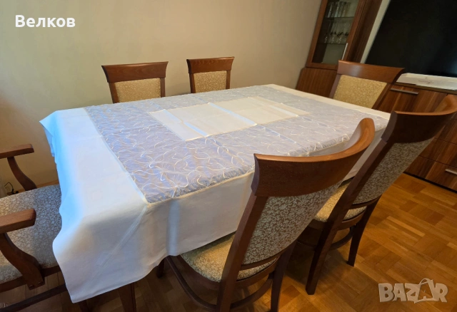 Покривка за маса + 6 салфетки - луксозен комплект за маса от лен и органза, снимка 9 - Покривки за маси - 54671792