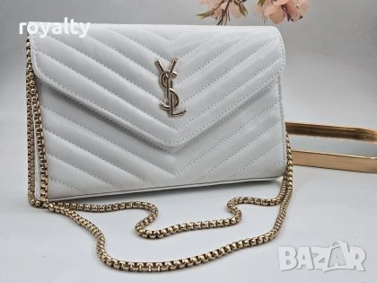 Yves Saint Laurent Нова Бяла Кожена Дамска Чанта YSL