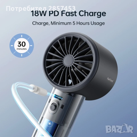 JISULIFE Handheld Fan Pro1S (New Version) - 2025 - чисто нов / 5000mAh / до 40h работа, снимка 5 - Друга електроника - 54384980
