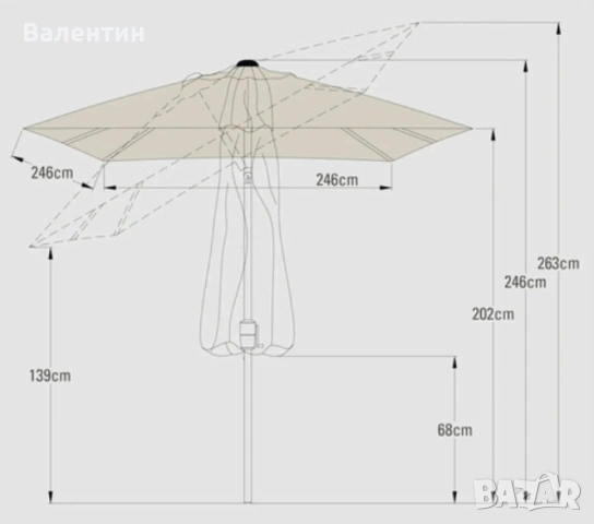 Чадър SOLUNA Sarry 2.5x2.5м, снимка 5 - Градински мебели, декорация  - 54562986