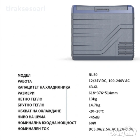 Преносим компресорен хладилник фризер HAWEK NL50 50L – 12V/24V/220V до -20°C, снимка 6 - Аксесоари и консумативи - 54659017