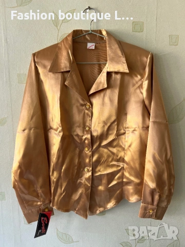 Нова с етикета златна сатенена риза с копченца ❤️ Налични размери M , L , XL ❤️