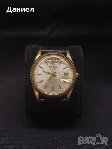 Часовник ELGIN PRESIDENT DAY QUARTZ GOLD DIAL FC-401 JAPAN, снимка 2 - Антикварни и старинни предмети - 54393487