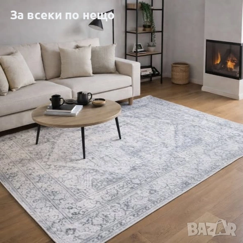 Винтидж килим бяло-сив – щампован полиестер, ориенталски дизайн, 120×180 / 160×230 см Код P2193, снимка 2 - Килими - 54185926