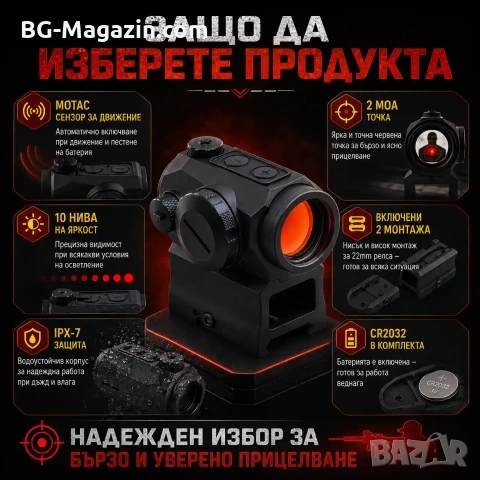 Тактически малък бързомер с технология MOTAC SIG SAUER ROMEO5 за оръжие пушка прицел еърсофт лов, снимка 5 - Оборудване и аксесоари за оръжия - 54027309