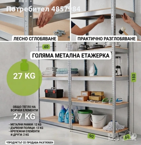 Комплект от 2 бр. метални етажерки / стелажи (Вис. 180 см) – Употребявани, отлично състояние
