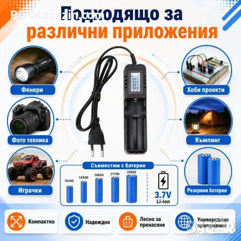 Умно и бързо зарядно устройство за литиеви батерии 18650 16340 14500 26650 бързо зареждане на ток, снимка 3 - Друга електроника - 51041411