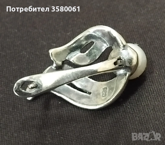 Сребърни обеци с истински перла. , снимка 2 - Обеци - 54137771