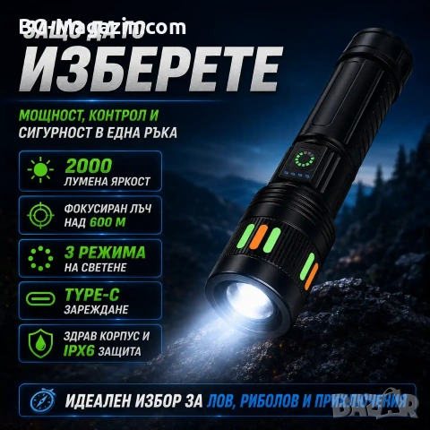 Мощен акумулаторен лазерен LED фенер далекобоен тактически ръчен прожектор водоустойчив USB къмпинг, снимка 5 - Къмпинг осветление - 51178874