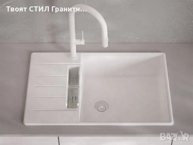 Бяла кухненска мивка от гранит Копенхаген 780x500 SmartSpace Top 60, снимка 11 - Мивки - 54463628