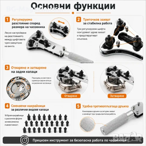 Професионална отварачка за часовници часовникарски инструмент за отваряне за смяна на батерия ремонт, снимка 2 - Други инструменти - 50976293
