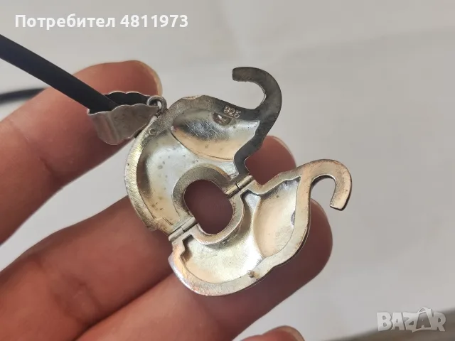 Сребърен медальон 925 слон с кожена верижка, снимка 5 - Колиета, медальони, синджири - 55441081