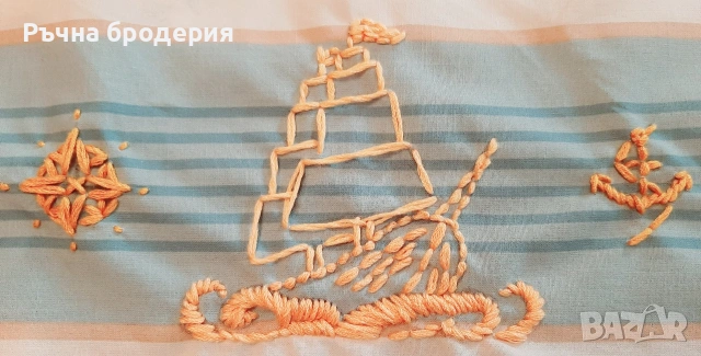 Позлатена ръчна бродерия с морски мотиви (калъфка), снимка 9 - Възглавници - 55165416