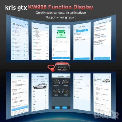 OBD2 диагностика KONNWEI KW906, Bluetooth 5.2 Android IOS съвместим OBDII, снимка 2 - Аксесоари и консумативи - 54467938