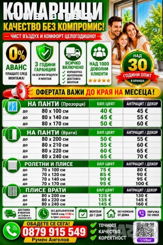 Комарници с размери, доставка и монтаж. Без аванс и 5 години гаранция 