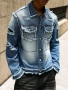 Ново мъжко карго дънково яке риза Street Style накъсан вид овърсайз изтъркано деним памук ХЛ, снимка 3