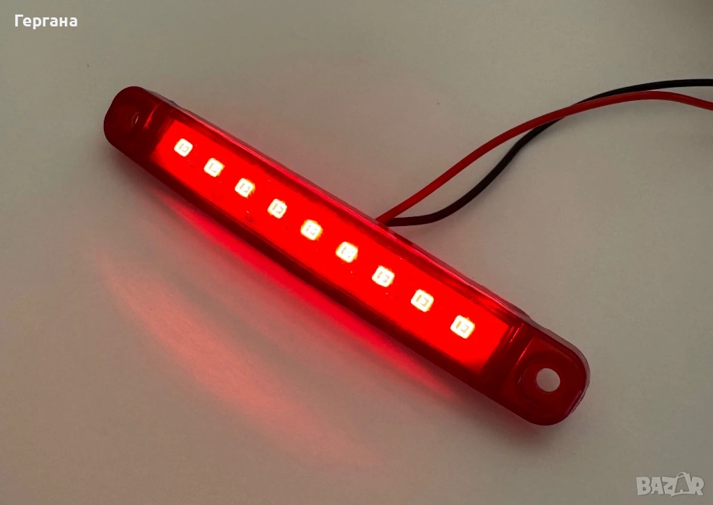 LED габарити с 9 диода червен 24V за камион, ремарке, бус, снимка 1