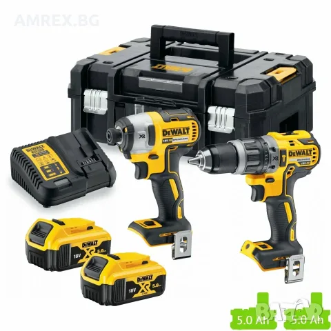 Комплект DeWALT XR 18V – винтоверт + импакт, 2x5Ah