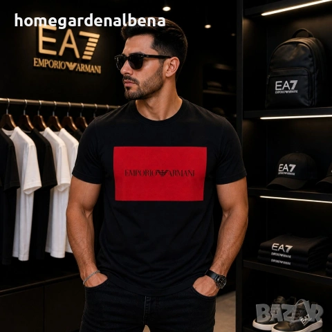 EA7 Emporio Armani мъжка тениска черна червен блок размер S M L XXL premium качество