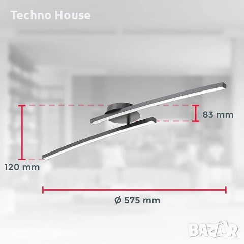 BKLicht I Таванна лампа 2 пламъка 12W I регулируема I 3000 K топло бяла светлина I Черна , снимка 2 - Лед осветление - 54203271