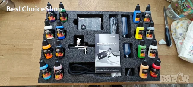 Комплект аерограф на марката XDOVET, 32 PSI, преносим с компресор за моделиране и хоби проекти., снимка 4 - Инструменти за гравиране - 55408243