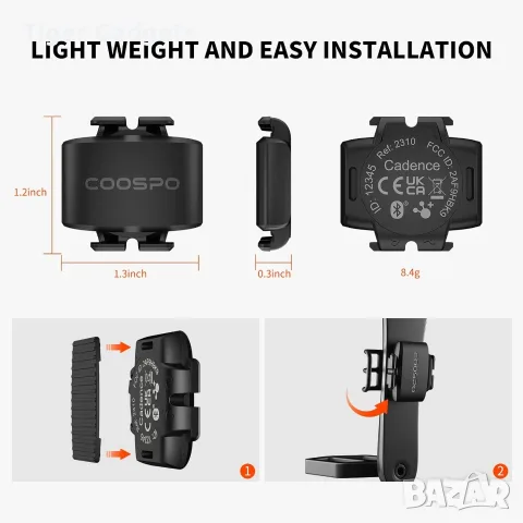 COOSPO BK9C Bluetooth/ANT+ сензор за каданс за велосипед IP67, снимка 6 - Аксесоари за велосипеди - 55423544