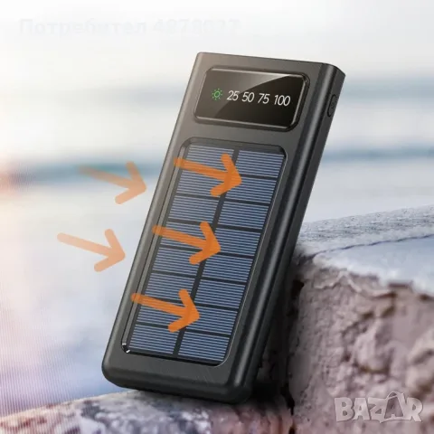 Външна батерия със соларен панел Power bank UKC 8412 10 000 Mah кабел за зареждане 4в1 Син, снимка 5 - Външни батерии - 55512820