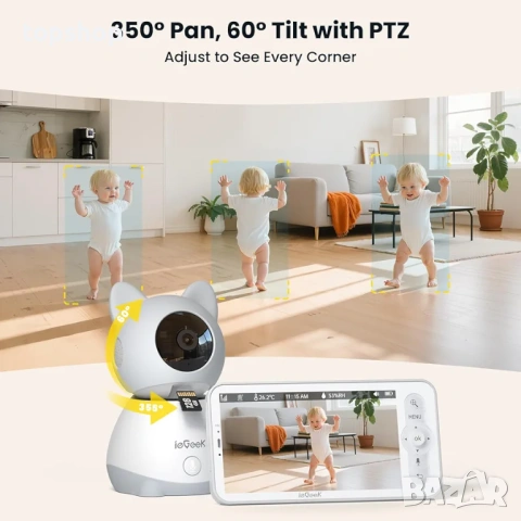 Чисто нов смарт бебефон ieGeek 2K HD – 5" дисплей + WiFi / App контрол, Нощно виждане  , снимка 3 - Бебефони - 54862205