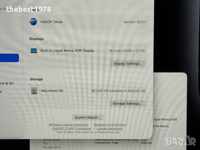 MacBook Pro 16`M4 MAX/14 CPU/32 GPU/36GB RAM/1TB SSD/27 Месеца Гаранция/Батерия 100%-40 Цикъла/Space, снимка 6 - Лаптопи за работа - 54786232