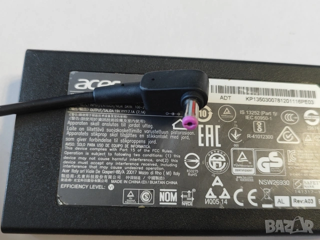 Оригинално зарядно за ACER 19V / 7.1A / 135W , снимка 3 - Части за лаптопи - 50906643