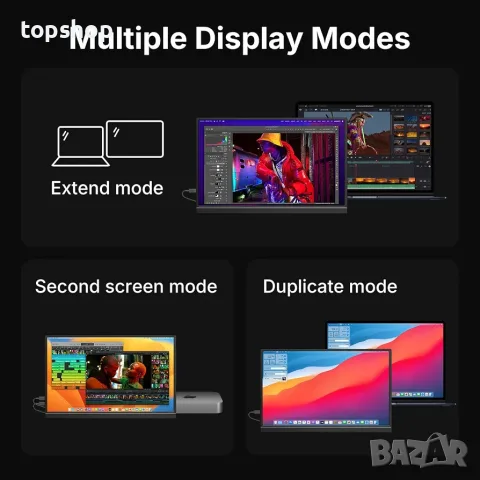 Чисто нов преносим монитор 15.6 инча Full HD (1080p) – HDMI / USB-C, Вградени говорители и стойка  , снимка 7 - Монитори - 55666972