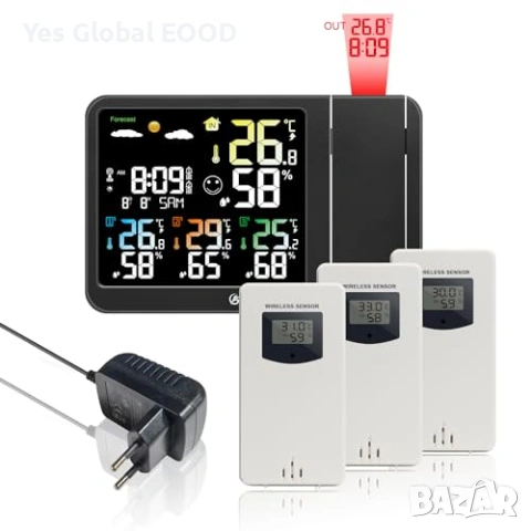 KETOTEK метео станция с проектор, DCF, 3 сензора