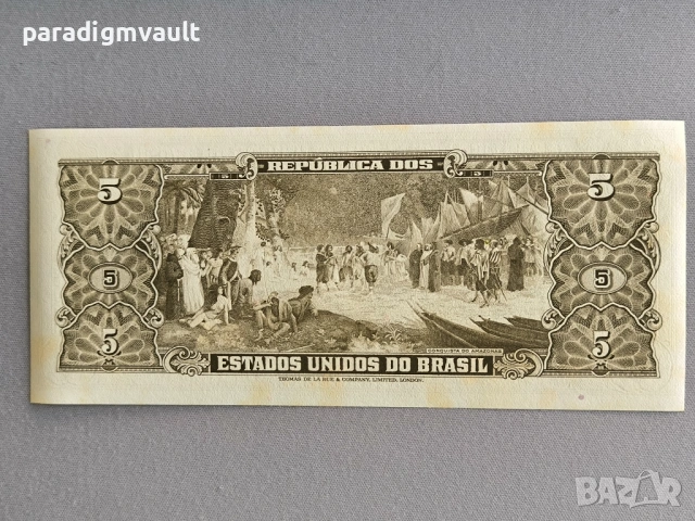 Банкнота - Бразилия - 5 крузейро UNC | 1962г., снимка 2 - Нумизматика и бонистика - 54886679