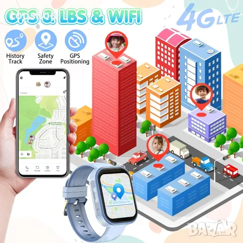 Нов детски 4G смарт часовник Elleyise T46 (GPS, видео разговори, SOS, цвят син)  , снимка 2 - Детски - 55675686