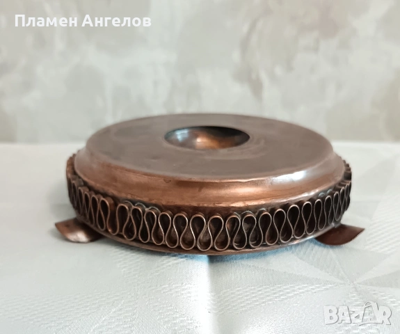 Винтидж меден пепелник с филигранен кант-Ръчна изработка , снимка 3 - Декорация за дома - 48560266