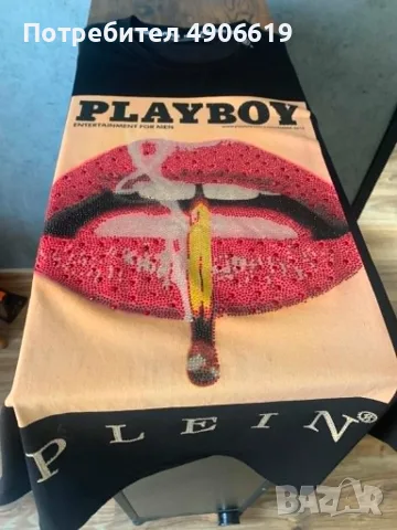Philipp Plein Platinum Cut x Playboy  Камъни & Голям надпис на гърба  Като нова, снимка 6 - Тениски - 55543115