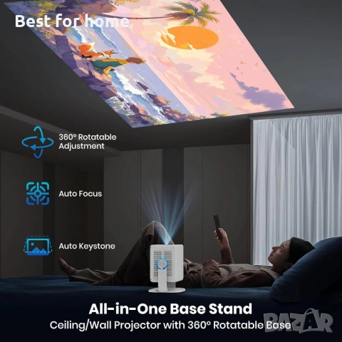 Проектор [Автоматичен фокус/360° въртяща се стойка] 4K проектор с Wifi и Bluetooth 1080P Native, снимка 3 - Друга електроника - 54161301