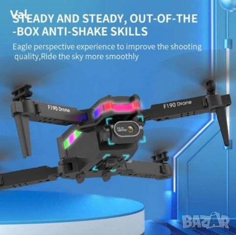Дрон F190 с 4K камера, LED светлини и WiFi – Черен модел с висока маневреност и интелигентни функции, снимка 7 - Дронове и аксесоари - 54841893