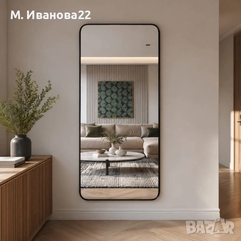 Правоъгълно стенно огледало с черна метална рамка, снимка 2 - Огледала - 55073041