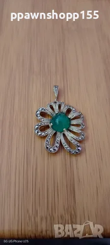 Сребърна висулка 925 – 6,07 г – цвете със зелен камък