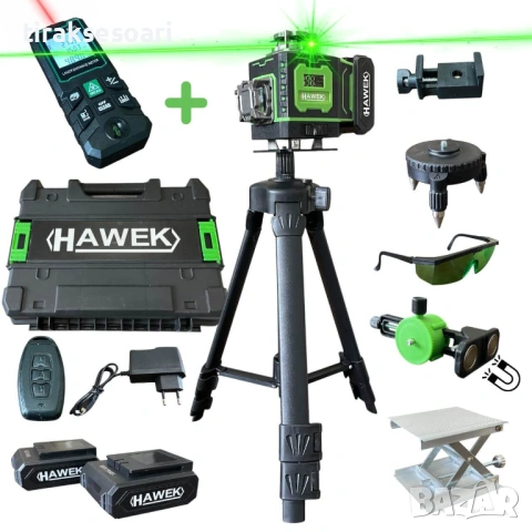4D лазерен нивелир 16 линии зелен + лазерна ролетка 50м HAWEK комплект