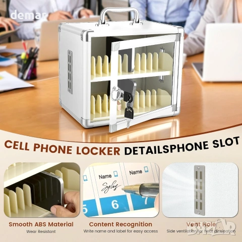 Метален сейф/шкаф за съхранение и заключване на телефони (cell phone locker) с ключ 24 слота, снимка 4 - Кутии за съхранение - 55258950