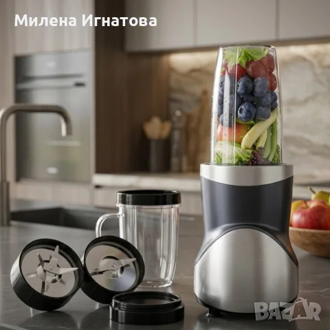 Мощен блендер за смутита с пълен комплект чаши и бутилки - BPA Free, импулсен режим, снимка 2 - Блендери - 55564111