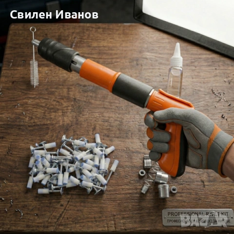 Професионален пистолет за забиване на пирони + 50 броя пирона