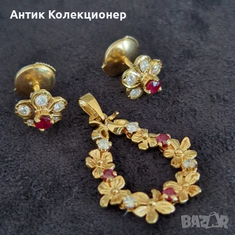 Златен комплект, 18К, винтидж, снимка 7 - Бижутерийни комплекти - 55462952