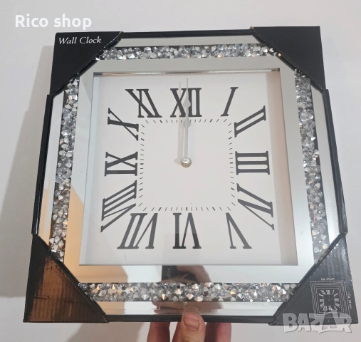СРЕБЪРЕН ОГЛЕДАЛЕН СТЕНЕН ЧАСОВНИК С БЛЯСЪК И КАМЪНИ, снимка 2 - Други стоки за дома - 54121742