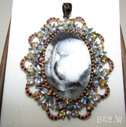 925 сребърно колие с опал дентрит 40 карата, снимка 4 - Колиета, медальони, синджири - 54053360