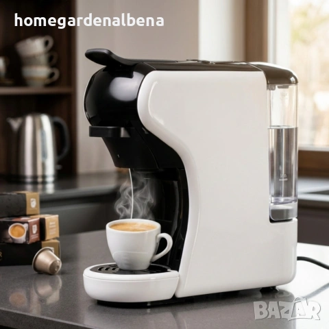 Еспресо машина 19 бара с 5 адаптера | 9 вида капсули + смляно кафе | Бяла