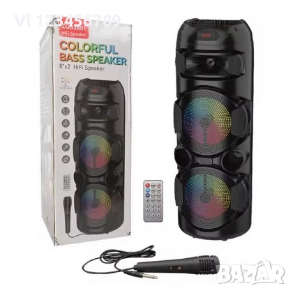 Мощна акумулаторна караоке тонколна 2х8";FM, Bt/USB/TF/AUX  ZQS-2801 